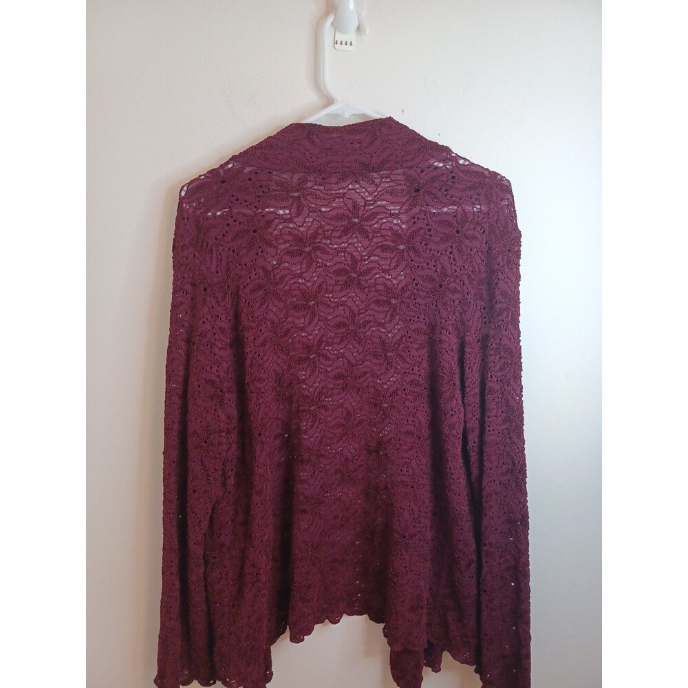 Brittany Black Open Front Cardigan XL Burgundy Lace Longsleeve Boho Lagenlook - Picture 7 of 8